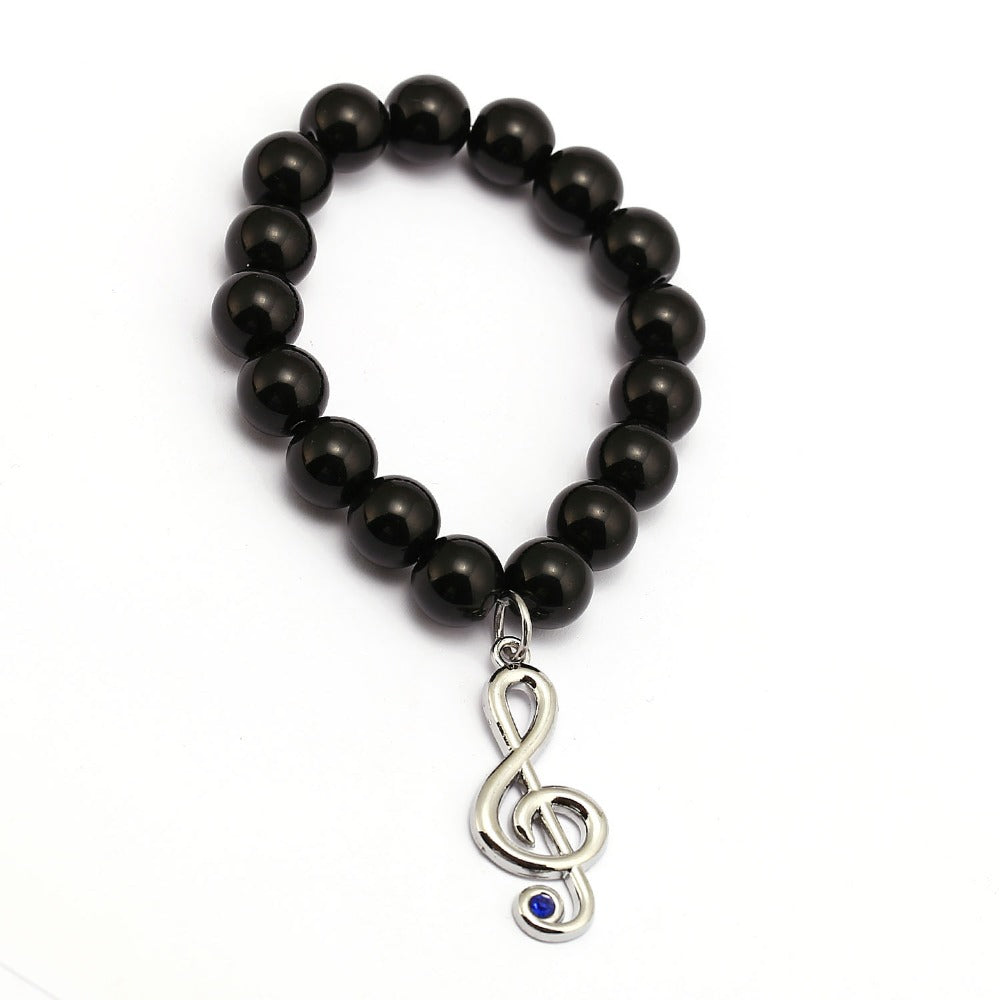 Musical Note Black Onyx Beads Bracelet