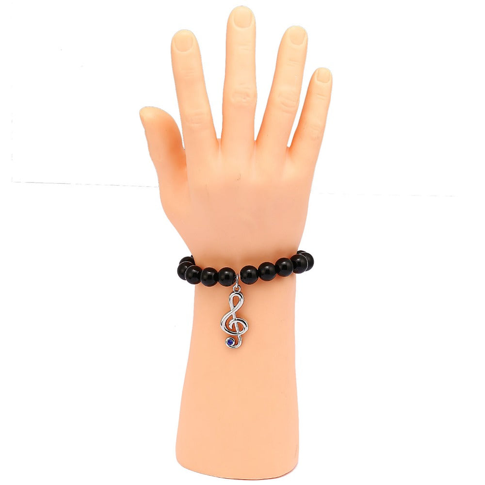 Musical Note Black Onyx Beads Bracelet
