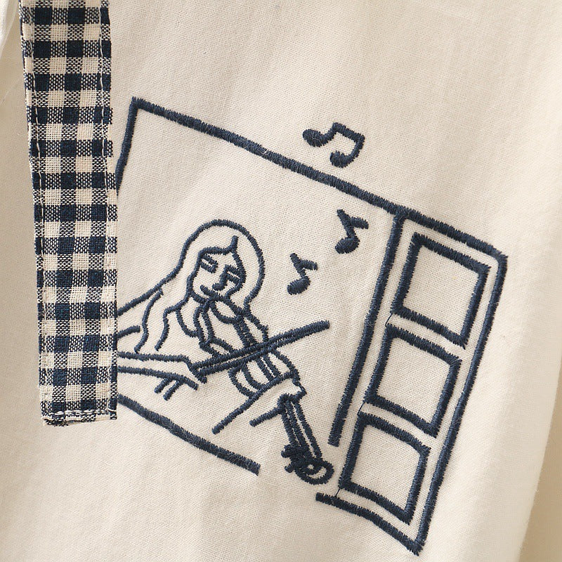 Music Notes Bow Lace-up Women's Shirt