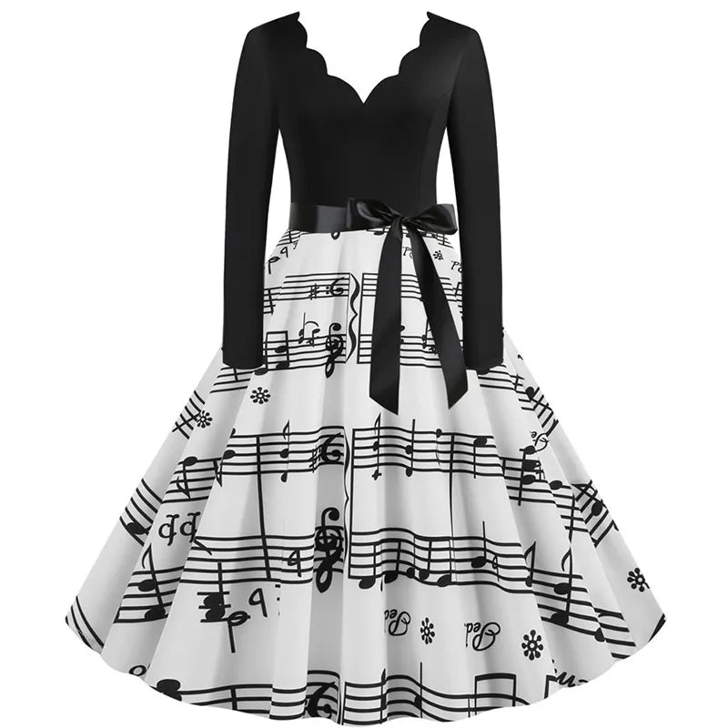 Classic V-neck Music Dress