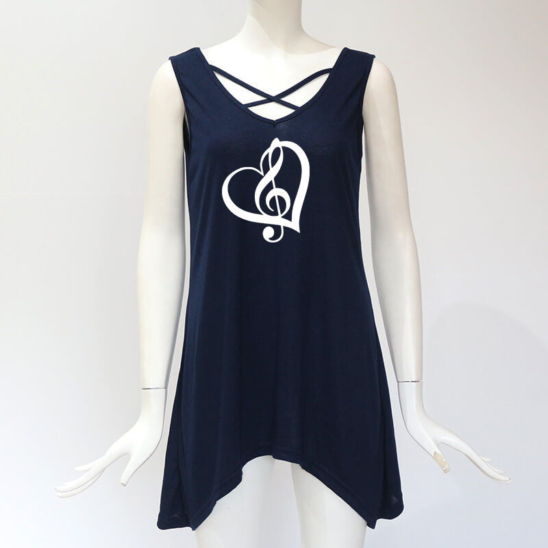 Treble Clef Heart Cross Sleeveless Top