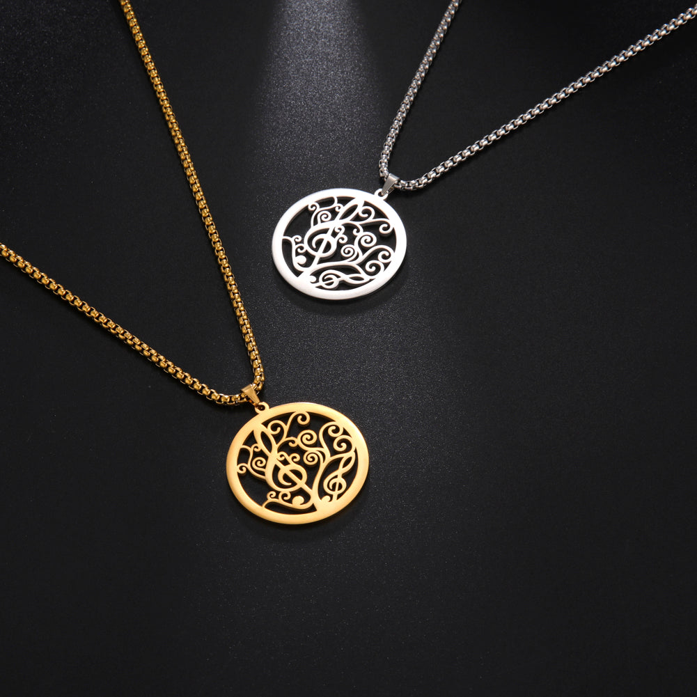 Music Clef Tree Round Necklace