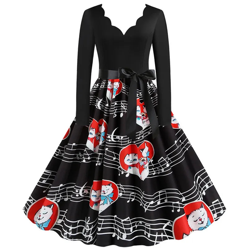 V-neck Music Cats Dress