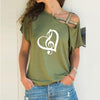 Music Notes Heart Cross Bandage T-shirt - Army Green / S - { shop_name }} - Review