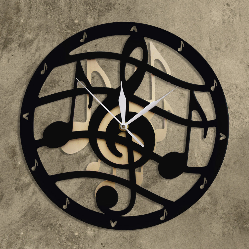 Black Music Notes Wall Clock