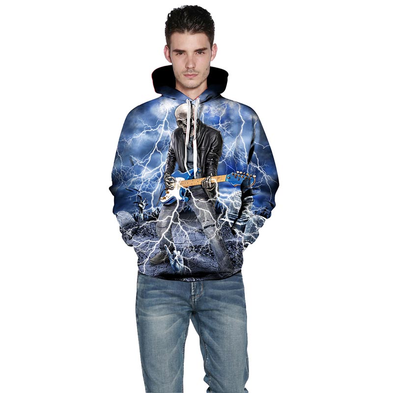 Skull Playing Guitar Lighting Hoodie