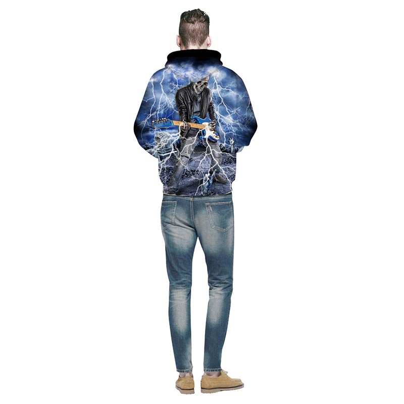 Skull Playing Guitar Lighting Hoodie