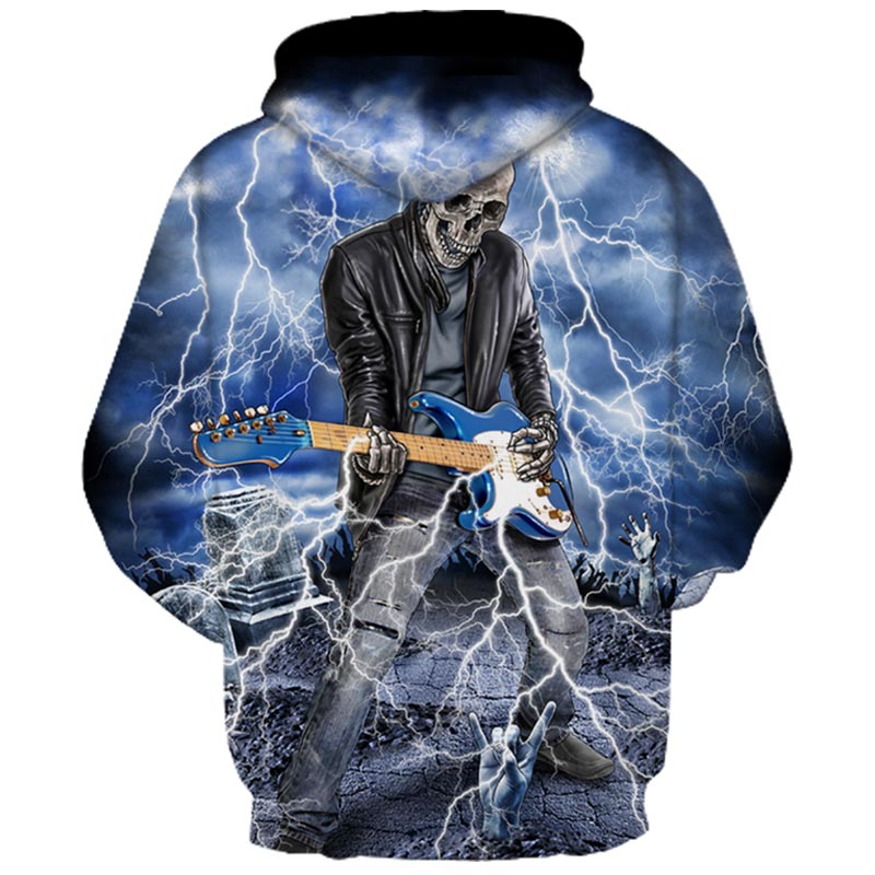 Skull Playing Guitar Lighting Hoodie