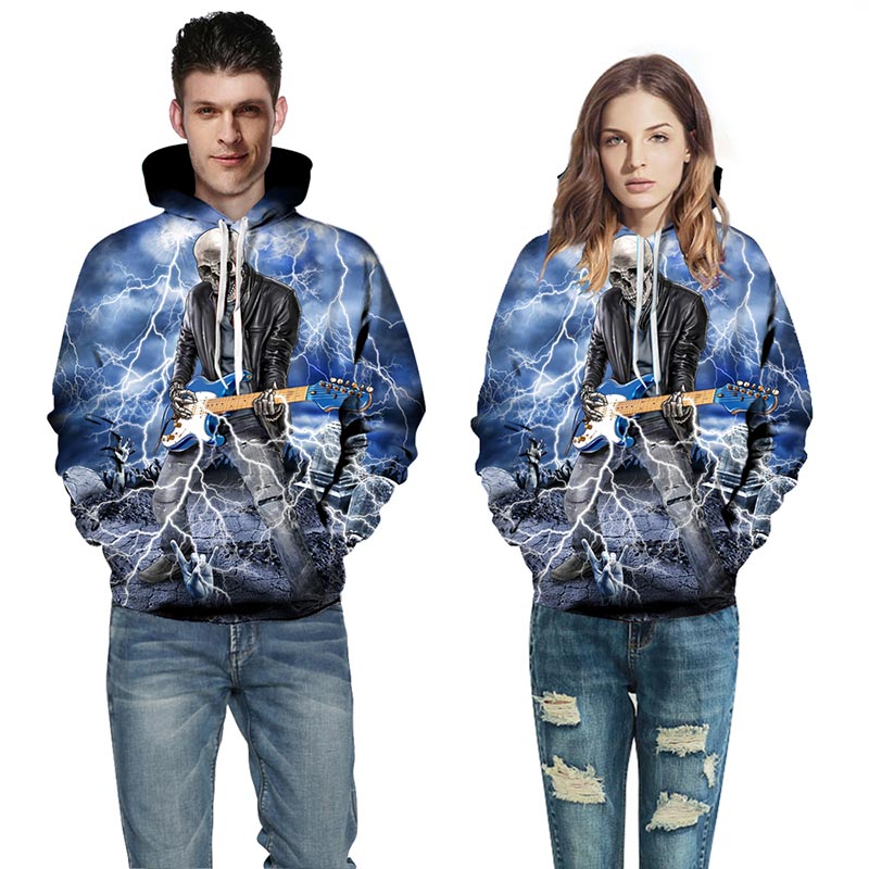 Skull Playing Guitar Lighting Hoodie