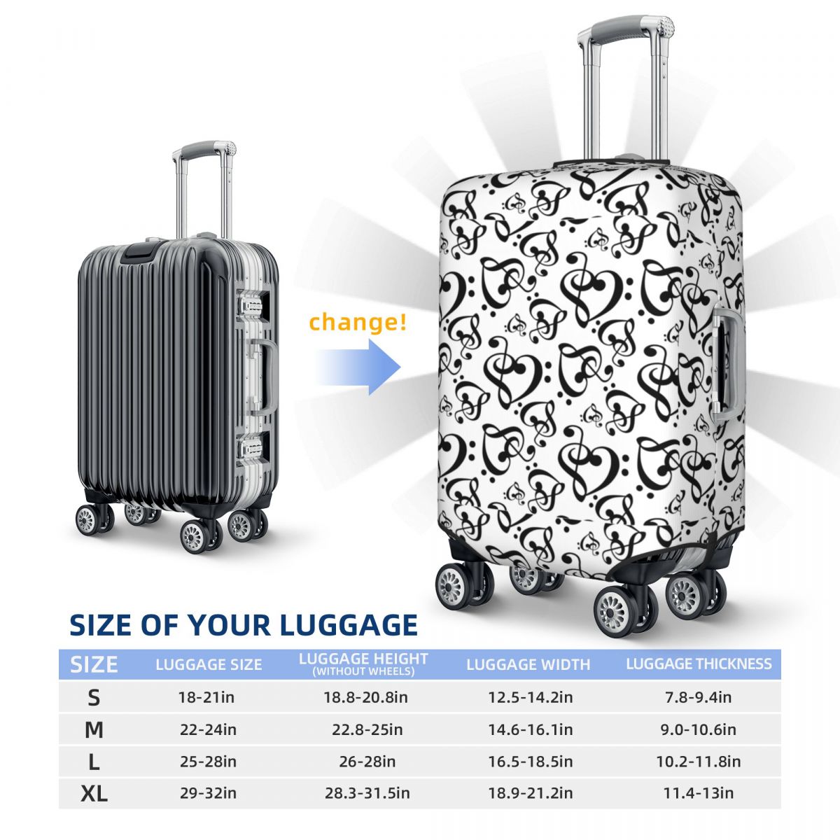 Music Heart White Luggage Cover