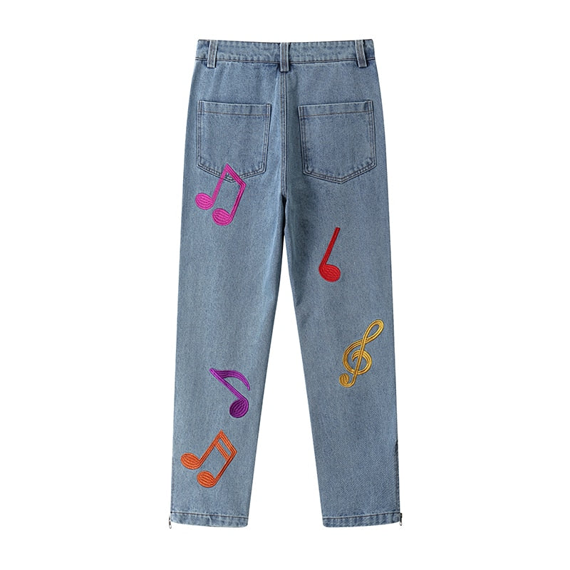 Oversize Retro Music Notes Jeans