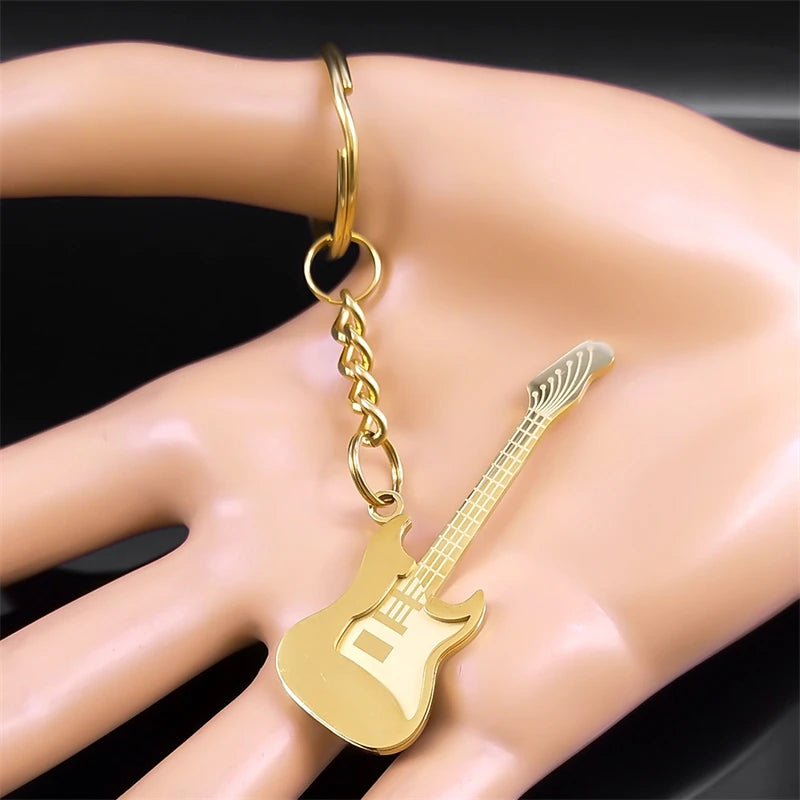 Black/Gold Mini Electric Guitar Keychain