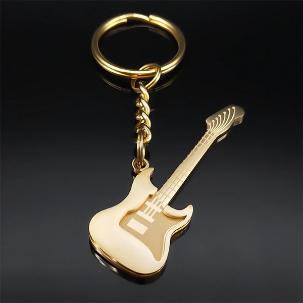 Black/Gold Mini Electric Guitar Keychain - Artistic Pod
