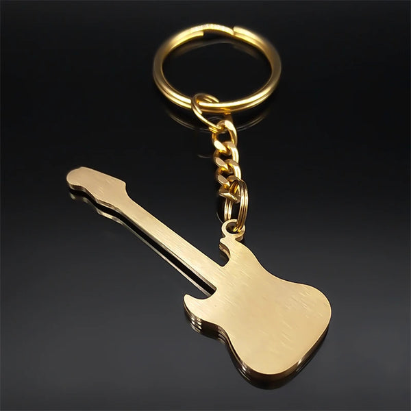 Black/Gold Mini Electric Guitar Keychain - Artistic Pod