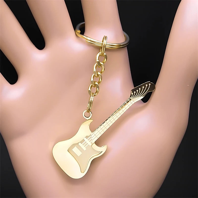Black/Gold Mini Electric Guitar Keychain