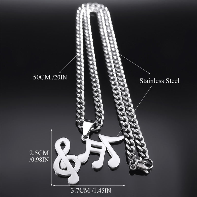 Music Note Stainless Steel Chain Necklace