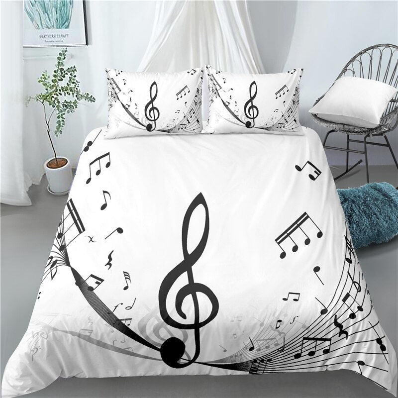 Treble Clef Design White Bedding Set