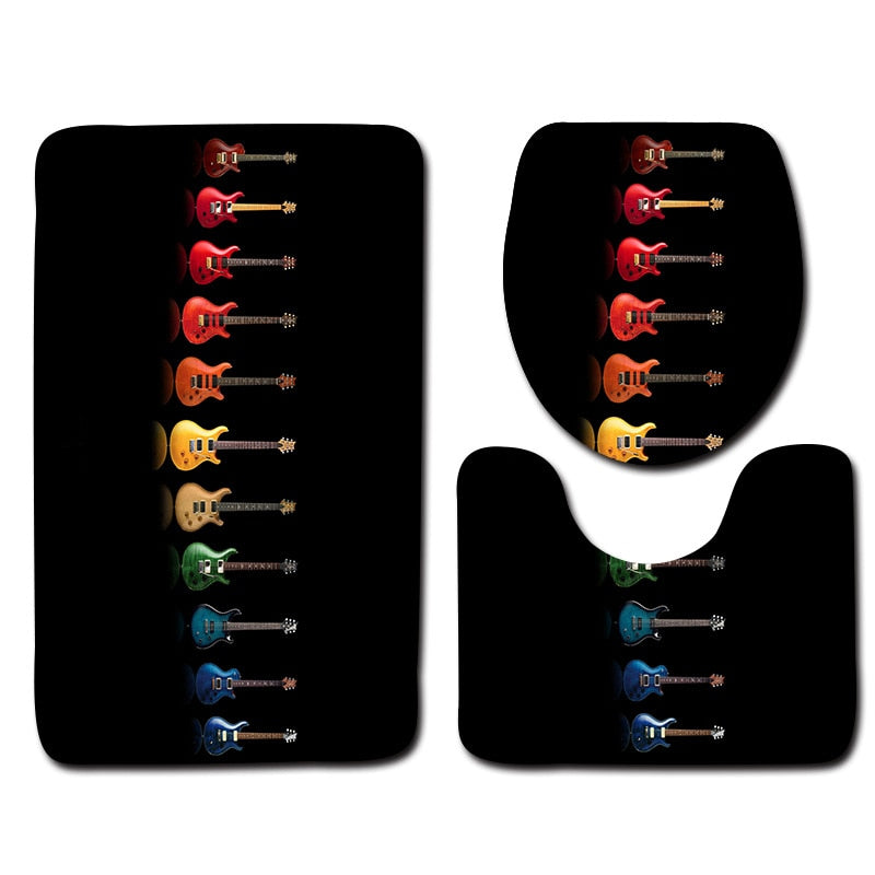 Guitar Pattern Bathroom Mat Set