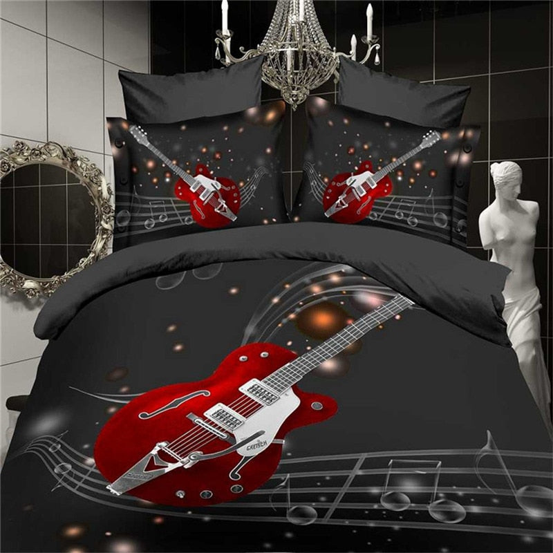 Red Electric Guitar Black Bedding Set