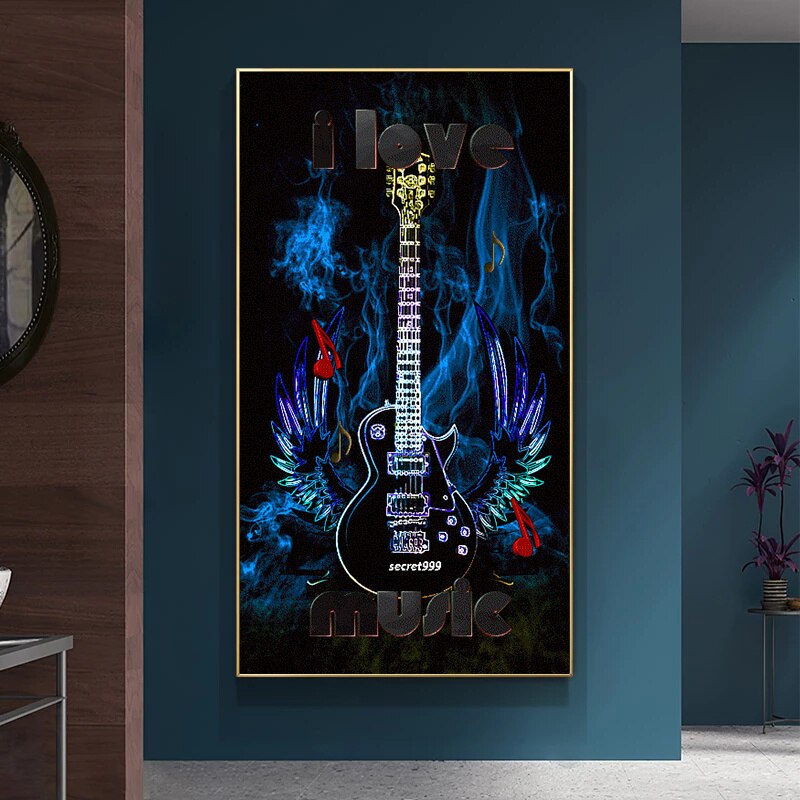 I Love Guitar Canvas Art