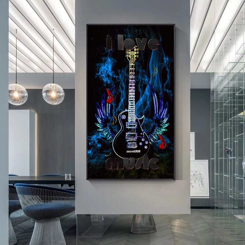 I Love Guitar Canvas Art