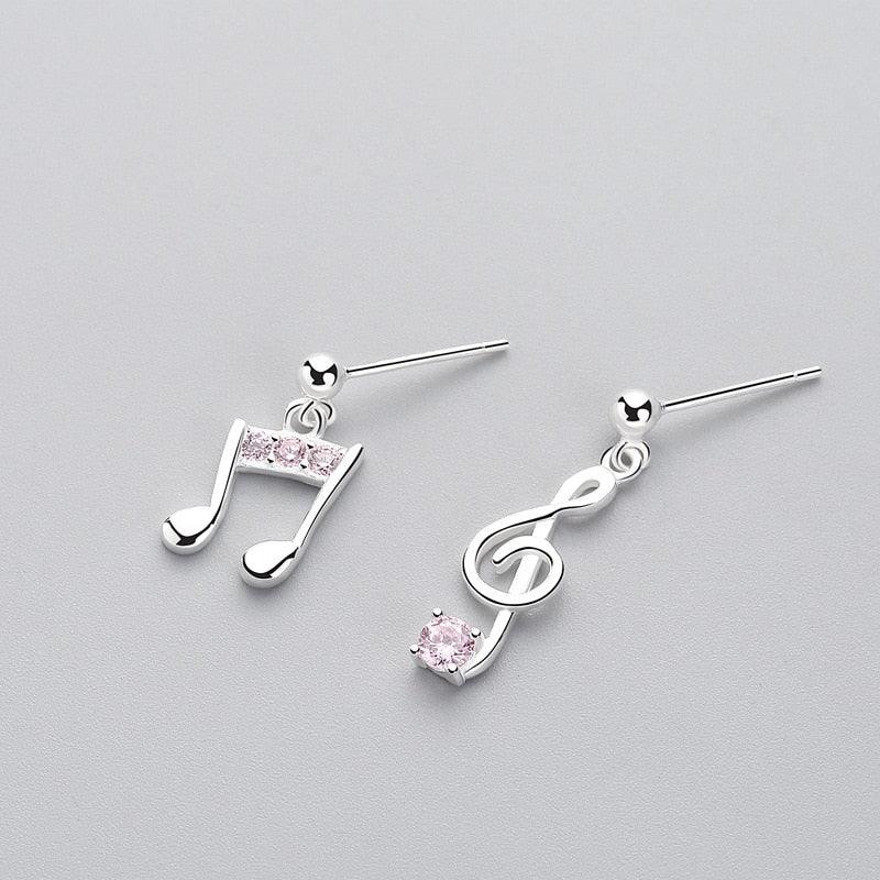 Pink Crystal Music Notes Drop Earrings