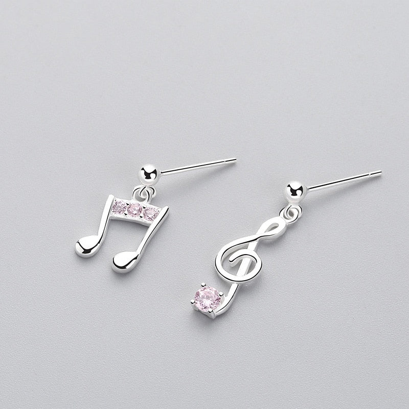 Pink Crystal Music Notes Drop Earrings
