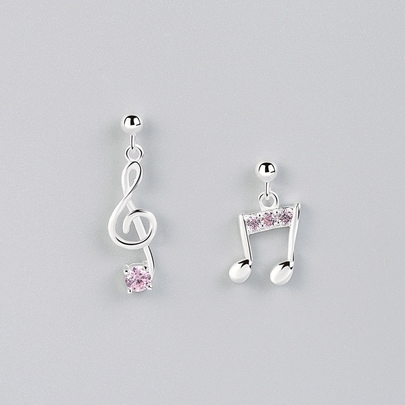 Pink Crystal Music Notes Drop Earrings