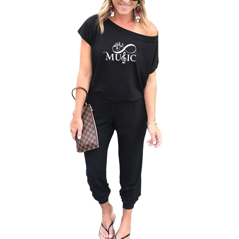 Music Notes Off Shoulder Jumpsuit