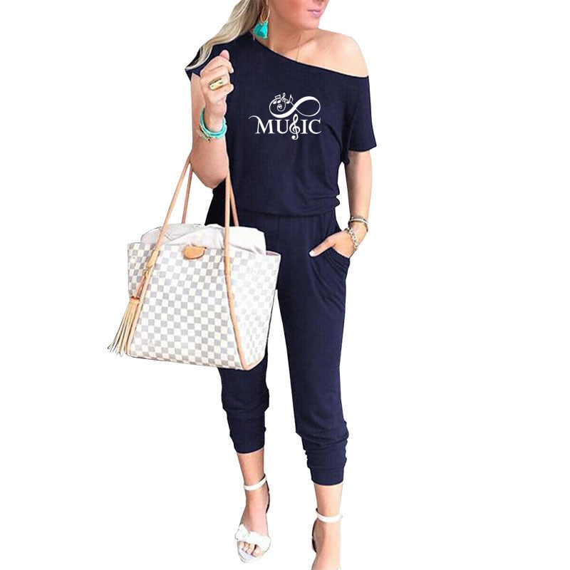 Music Notes Off Shoulder Jumpsuit