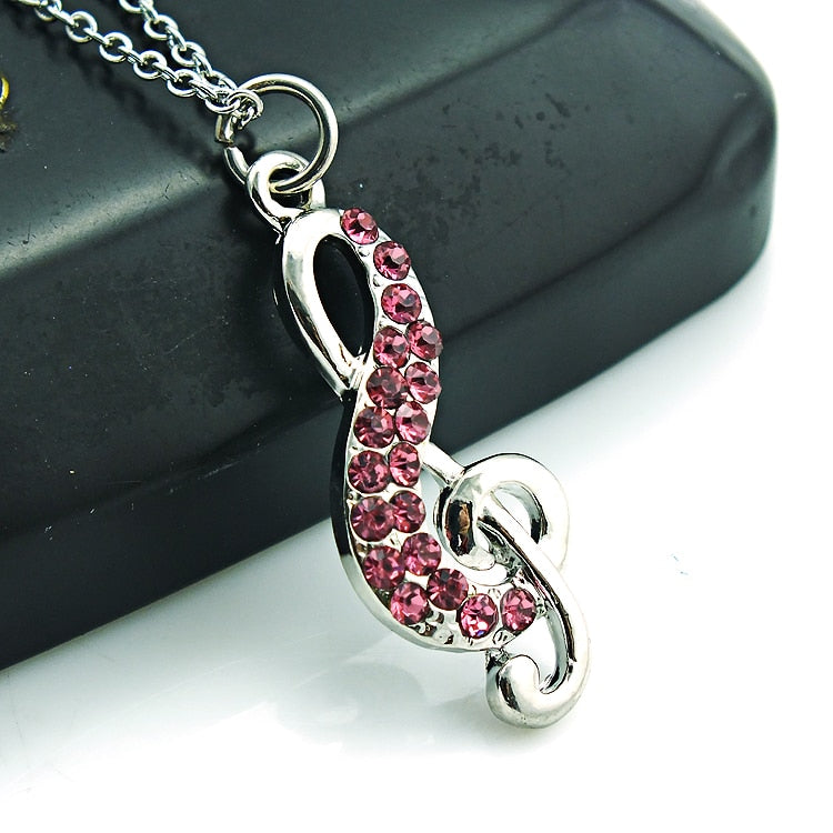 Rhinestone Treble Clef Necklace
