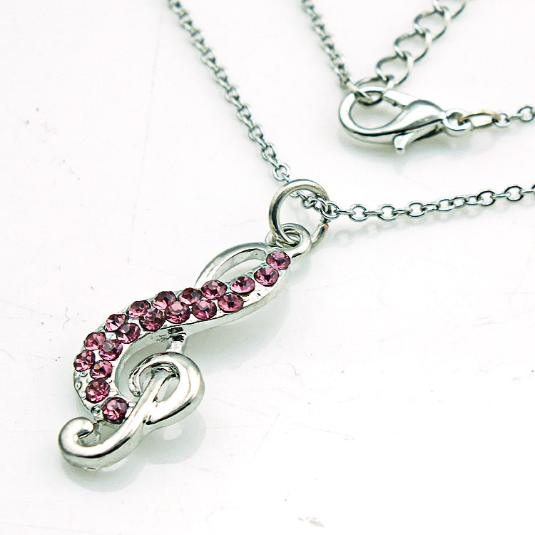 Rhinestone Treble Clef Necklace