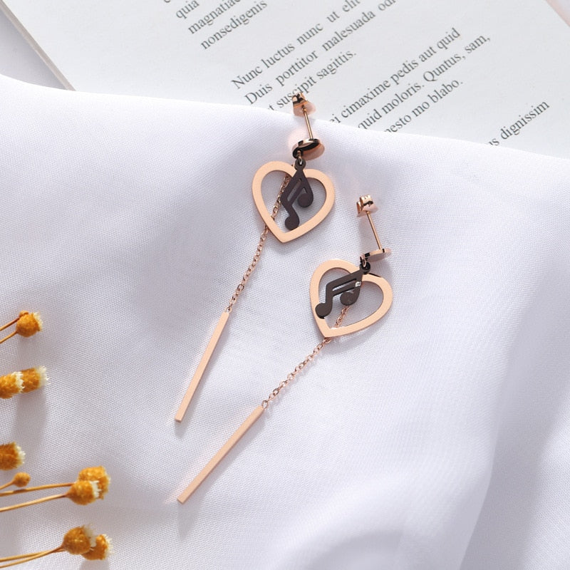 Hollow Heart Musical Notes Drop Earrings