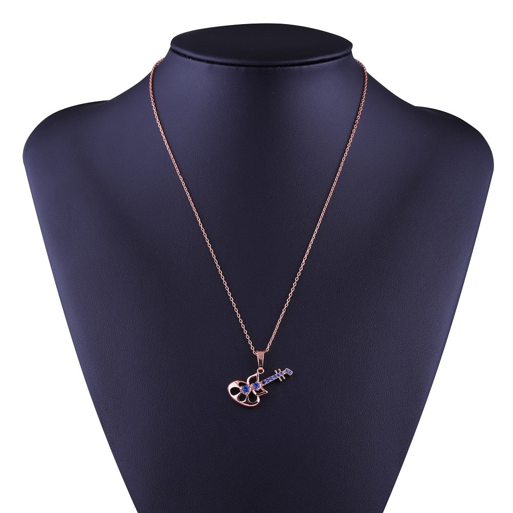 Shinning Crystal Guitar Necklace