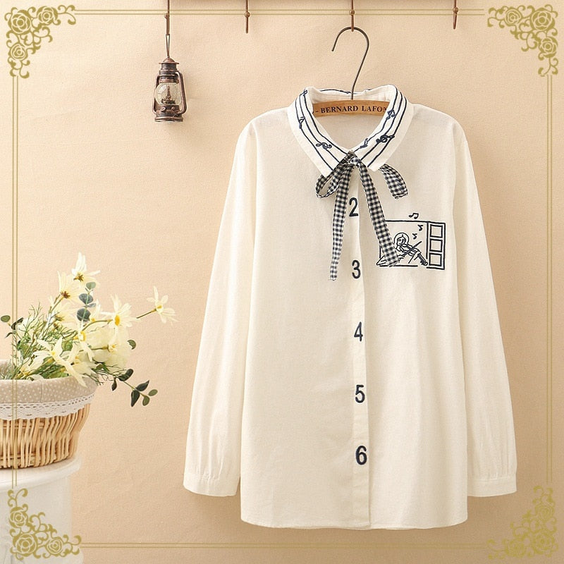 Music Notes Bow Lace-up Women's Shirt