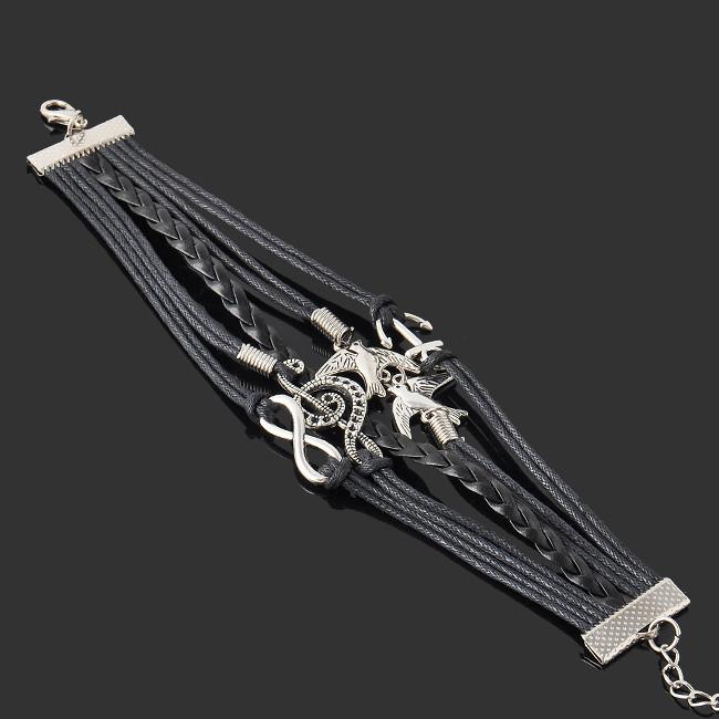 Music Note Anchor Two Birds Eight Charms Bracelet - Artistic Pod