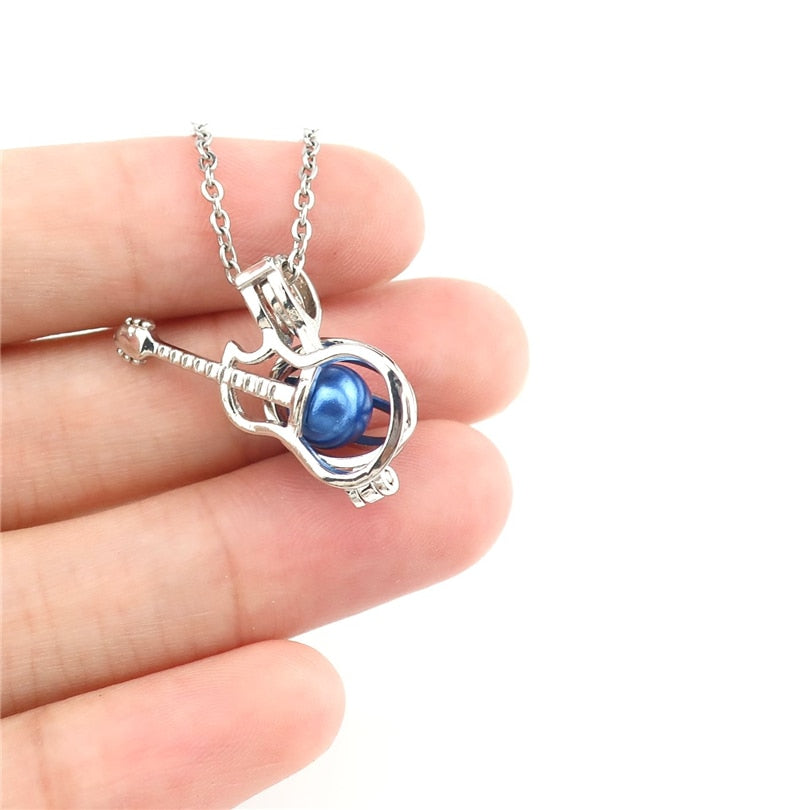 Guitar Blue Pearl Pendant Necklace