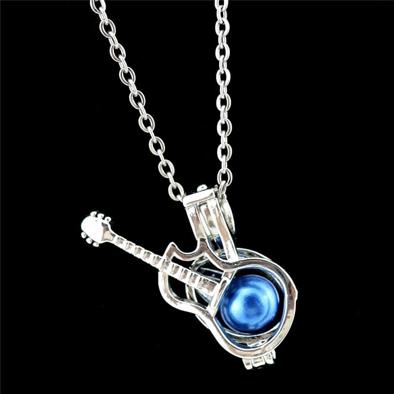Guitar Blue Pearl Pendant Necklace