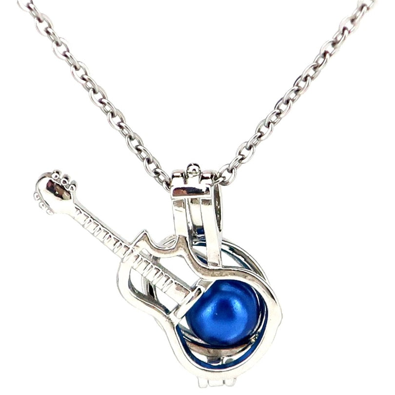 Guitar Blue Pearl Pendant Necklace