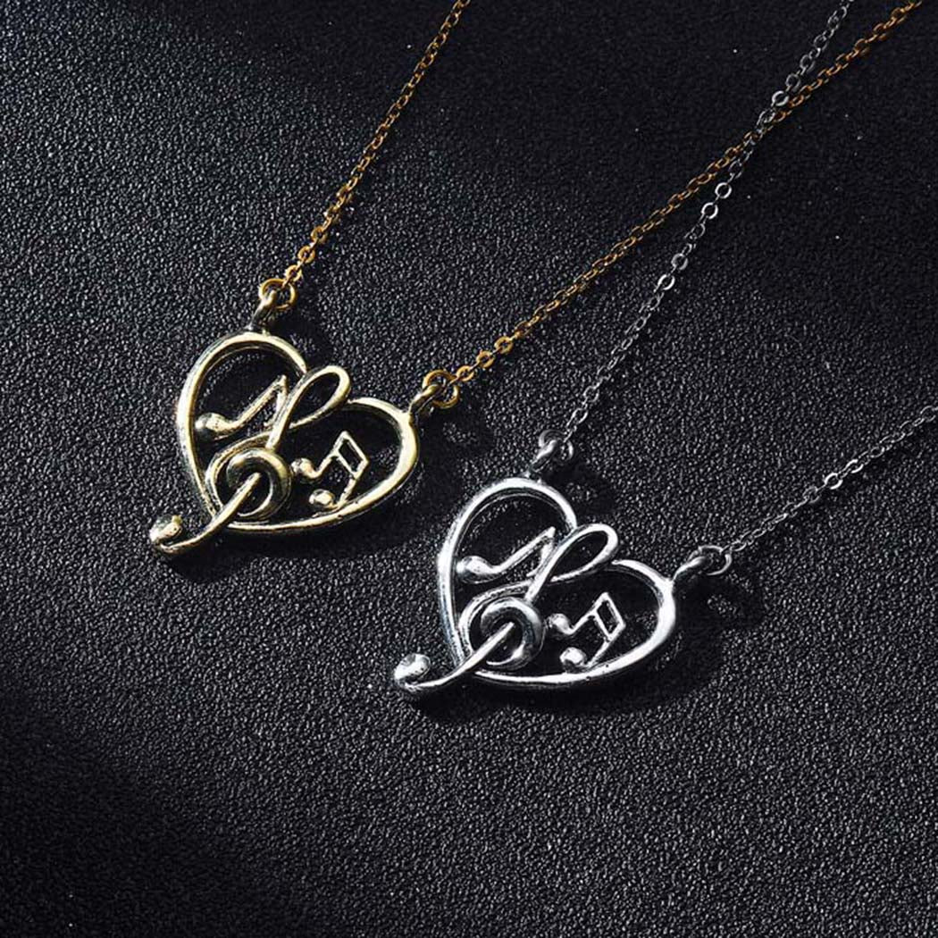 Music Notes Heart Necklace - Silver And Gold - { shop_name }} - Review