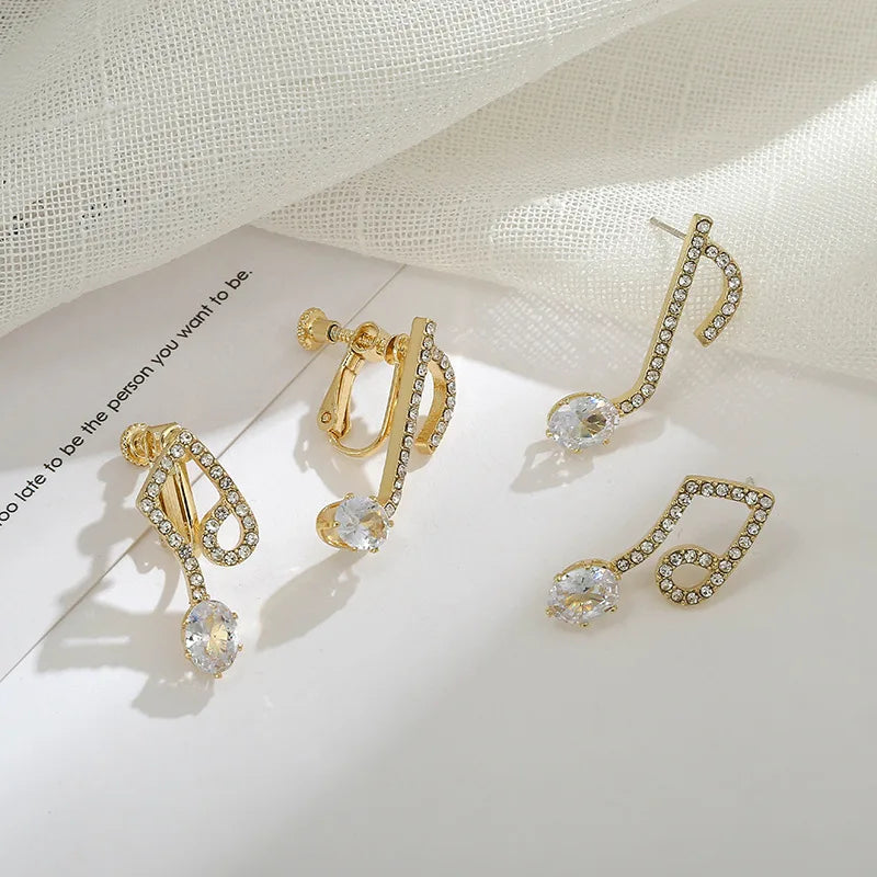 Shinny Music Note Earrings (Clip On & Piercing)