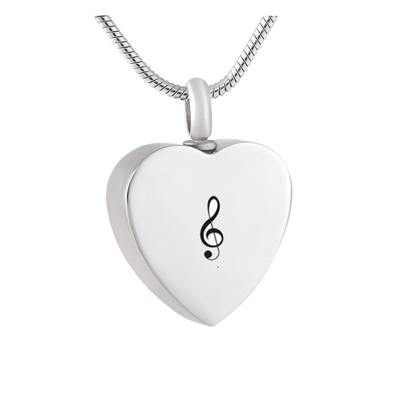 Silver Music Notes Heart Necklace