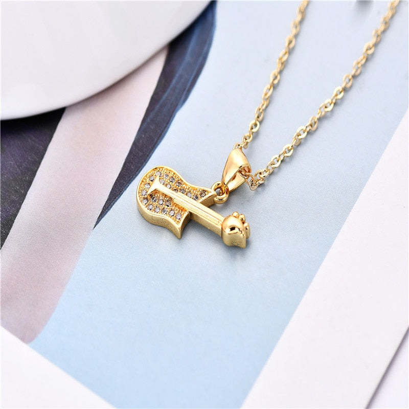 Enchanted Gold Guitar Necklace