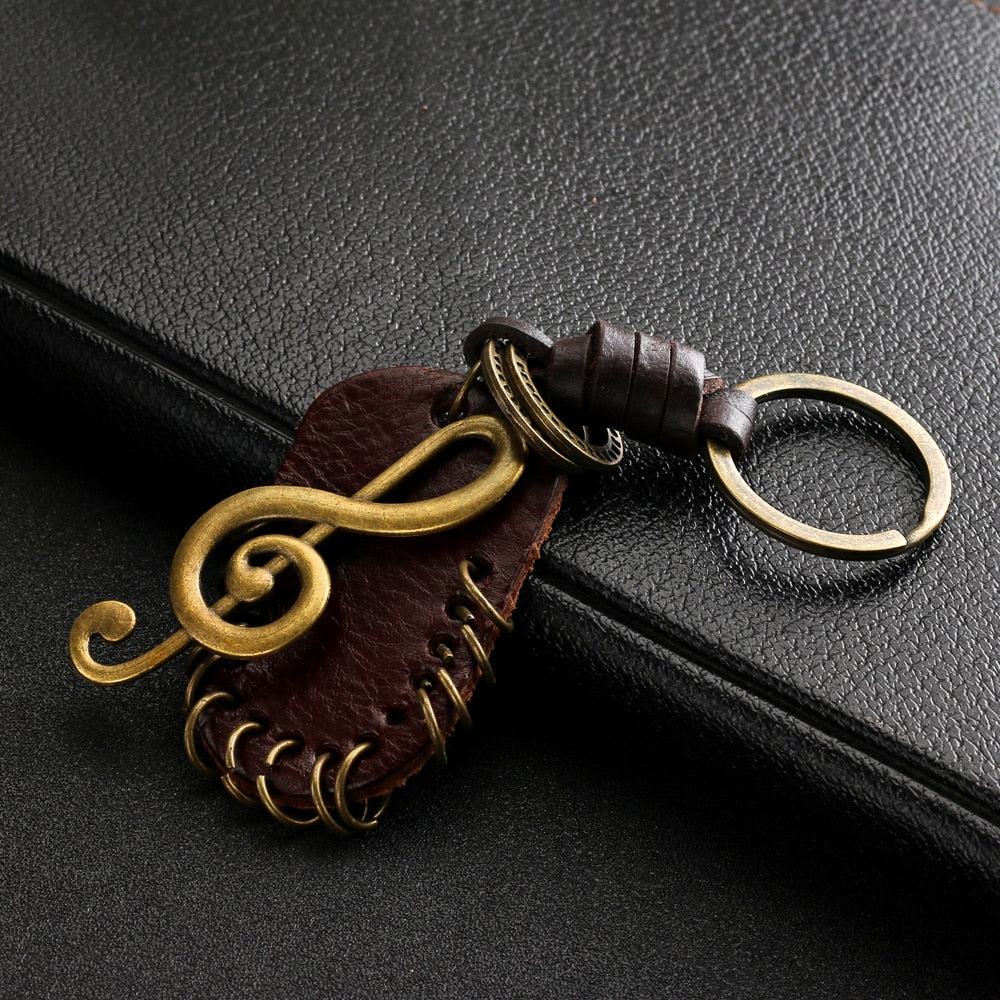 Musical Note Leather Keychain