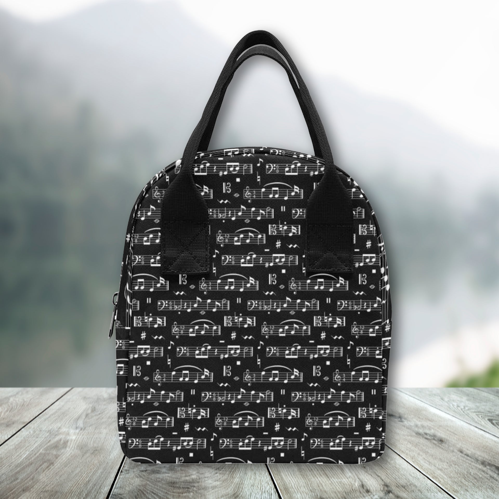 Music Notes Black Lunch Bag
