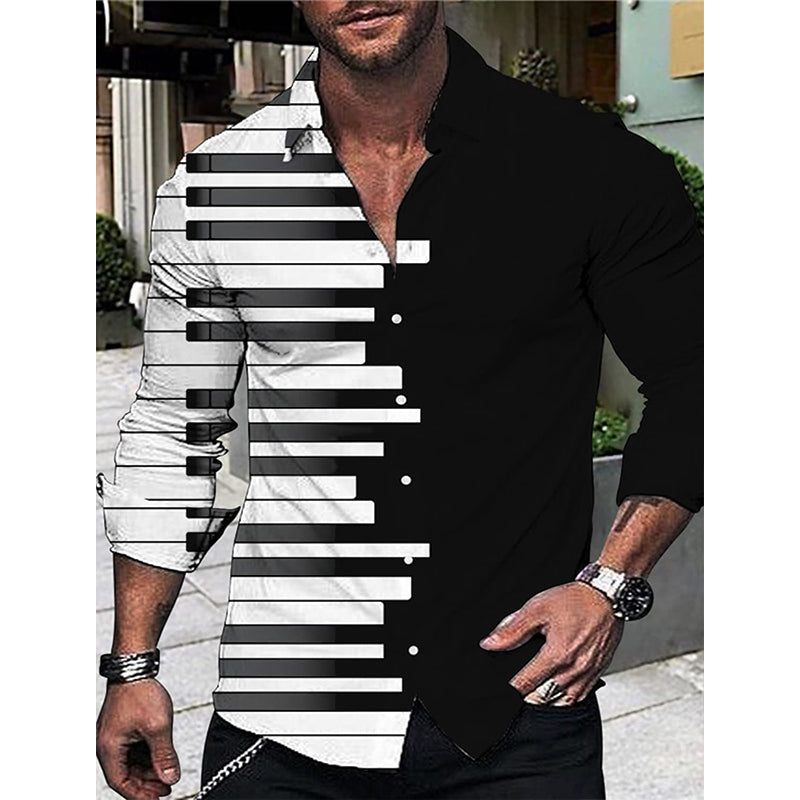 Piano Keys Print Black Shirt