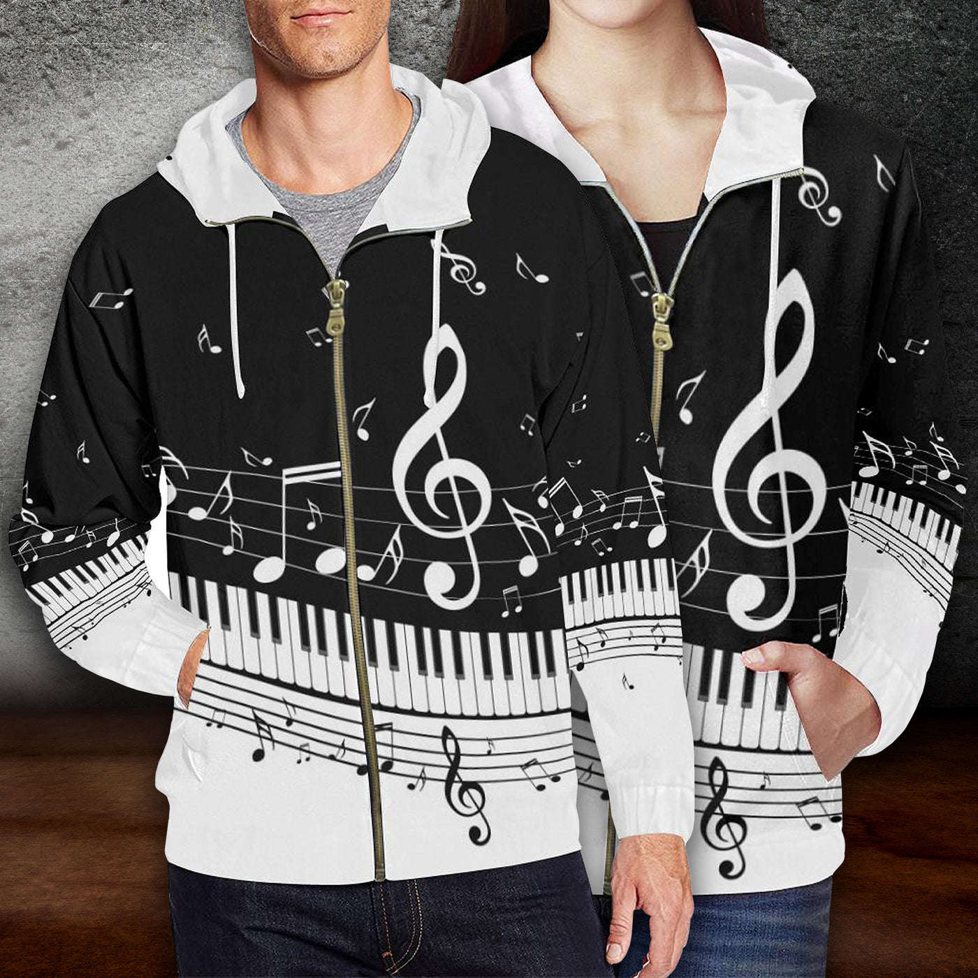 Piano and Music Notes Zip Hoodie