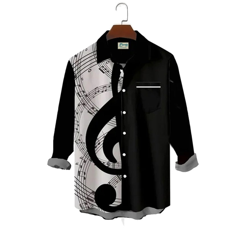 Black Music Note Casual Shirt