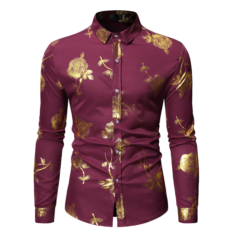 Golden Rose Print Floral Men's Shirt