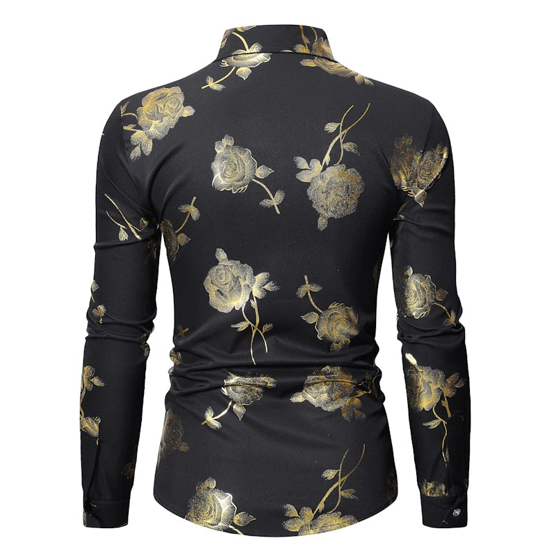 Golden Rose Print Floral Men's Shirt